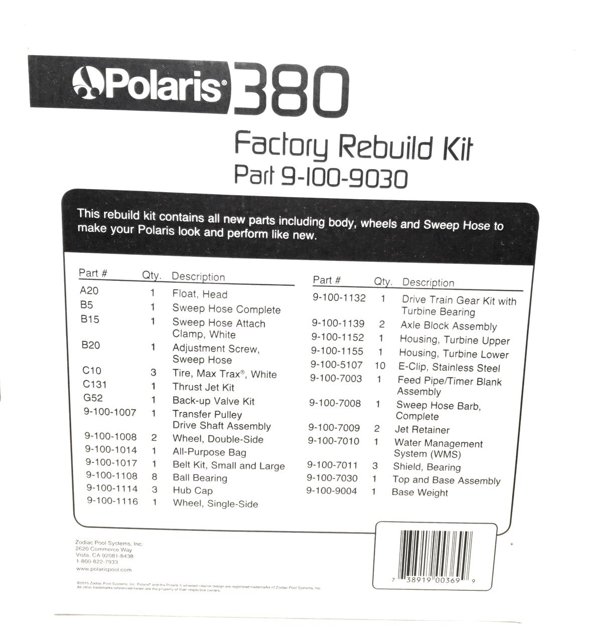 view of package - Polaris Vac-Sweep 380 Rebuild Kit - ePoolSupply