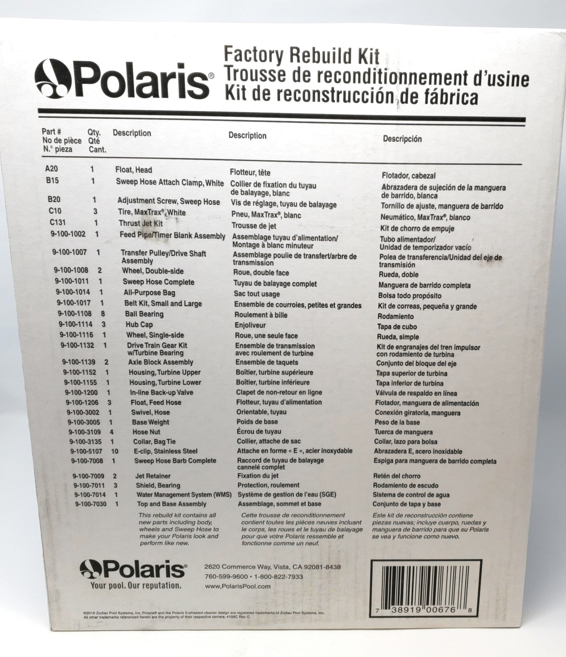 view of paper with details of each item - Polaris Vac-Sweep 360 Rebuild Kit - ePoolSupply