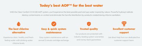 Diagram showing quick facts about the CCW100 pool system