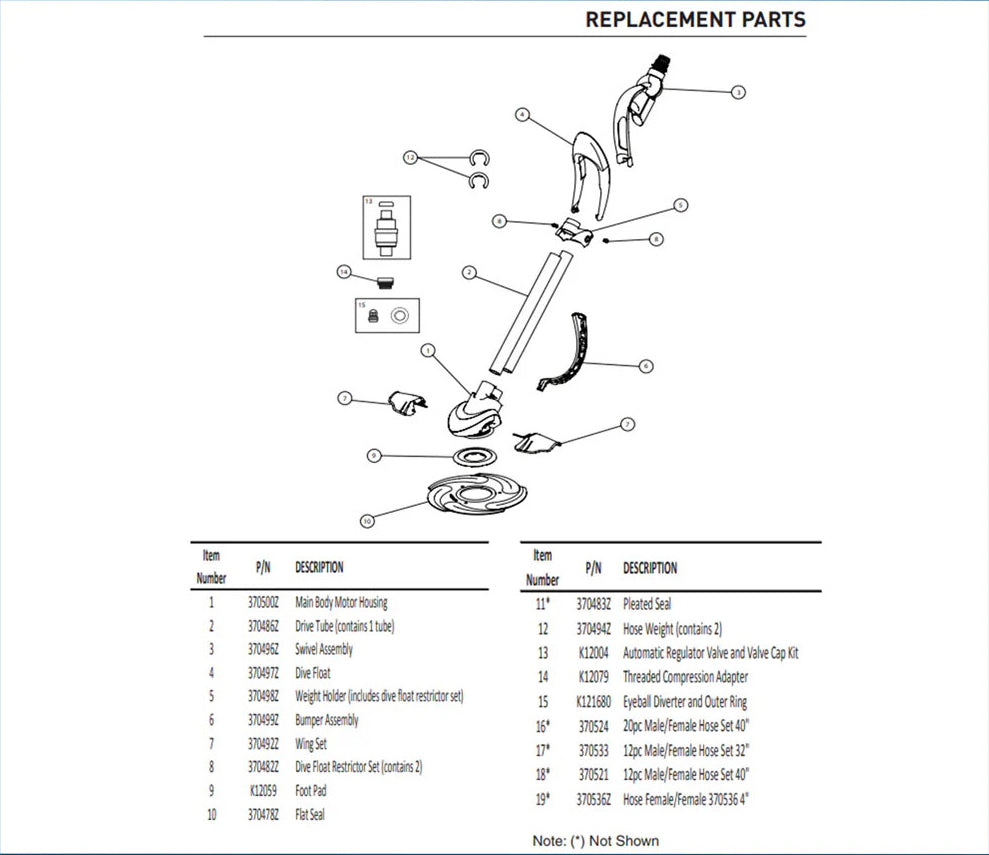 Parts List for Pentair Kreepy Krauly Cleaner Parts List