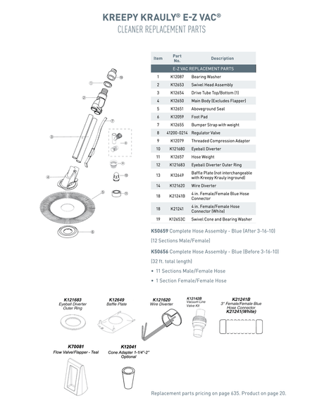 Parts Diagram for Pentair KK E-Z Vac