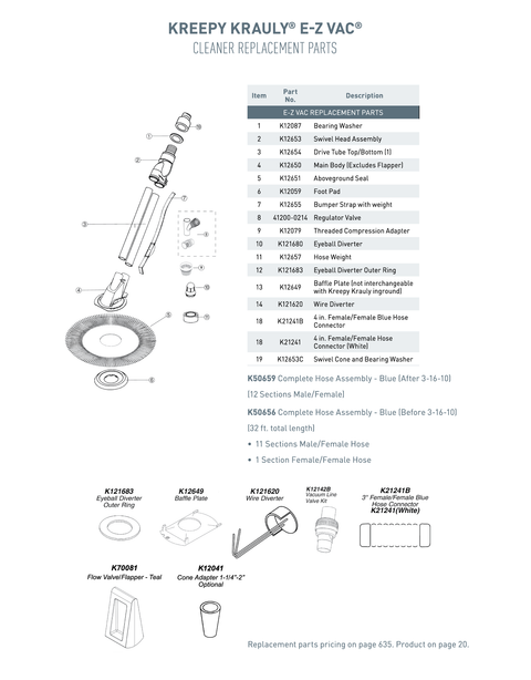Kreepy Krauly E-Z Vac Parts and Accessories