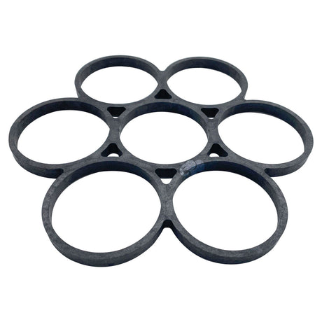 Black plumbing alignment tool for 2-inch valve base with six circular openings