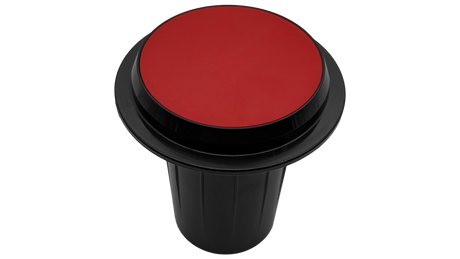 Black ribbed in-floor cleaning head with red cap and flange