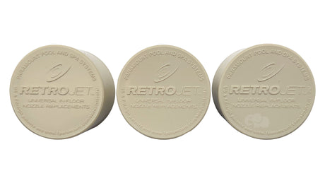 Three cream Paramount RetroJet pool and spa nozzle replacements on a white background