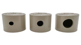 Three beige QuickClean nozzle inserts in different sizes with side openings