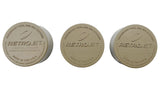 Three beige RetroJet QuickClean pool and spa nozzle replacements on white background