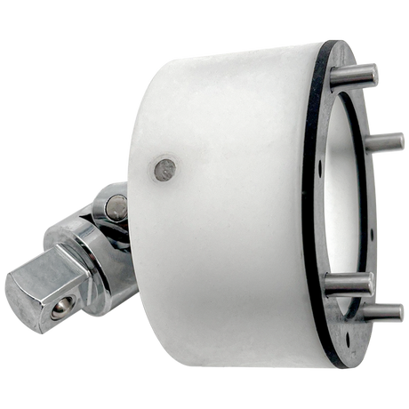 Paramount Pool Valet infloor head installation tool with white cylindrical body and metal drive end