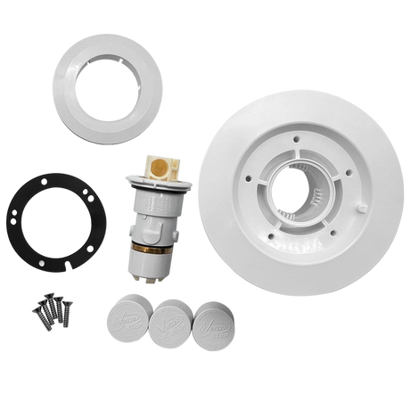 Paramount white vinyl step kit with trim rings, black gasket, screws, and step assembly components