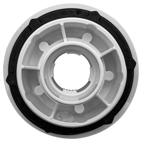 Round white vinyl step with black outer ring, top view