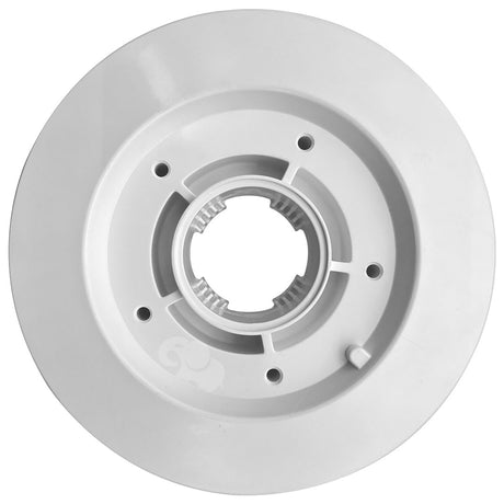 White vinyl step insert with central mounting hub and bolt holes