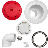 White Vanish single head kit with mounting components, elbow fitting, screws, and gasket pieces