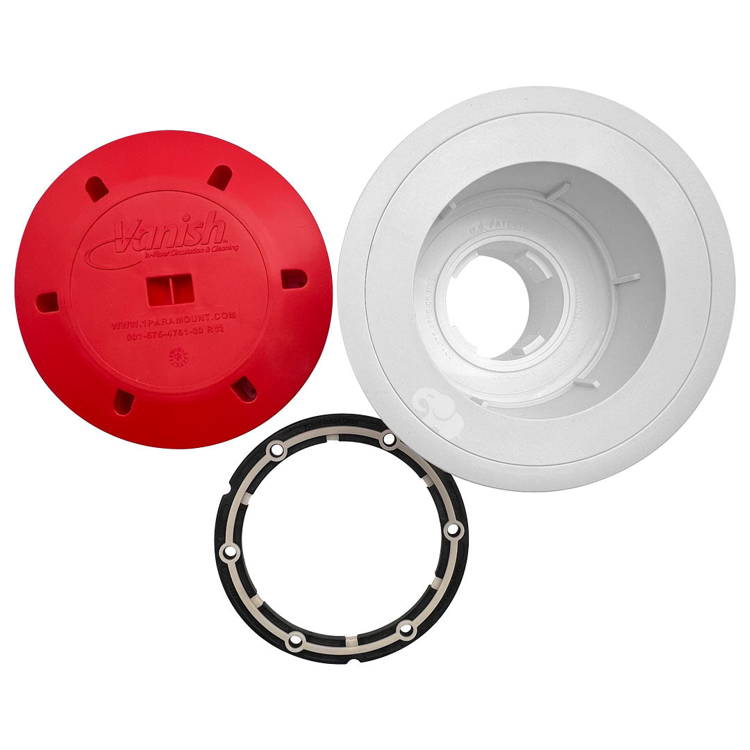Vanish single head kit components in white, red, and black on a white background