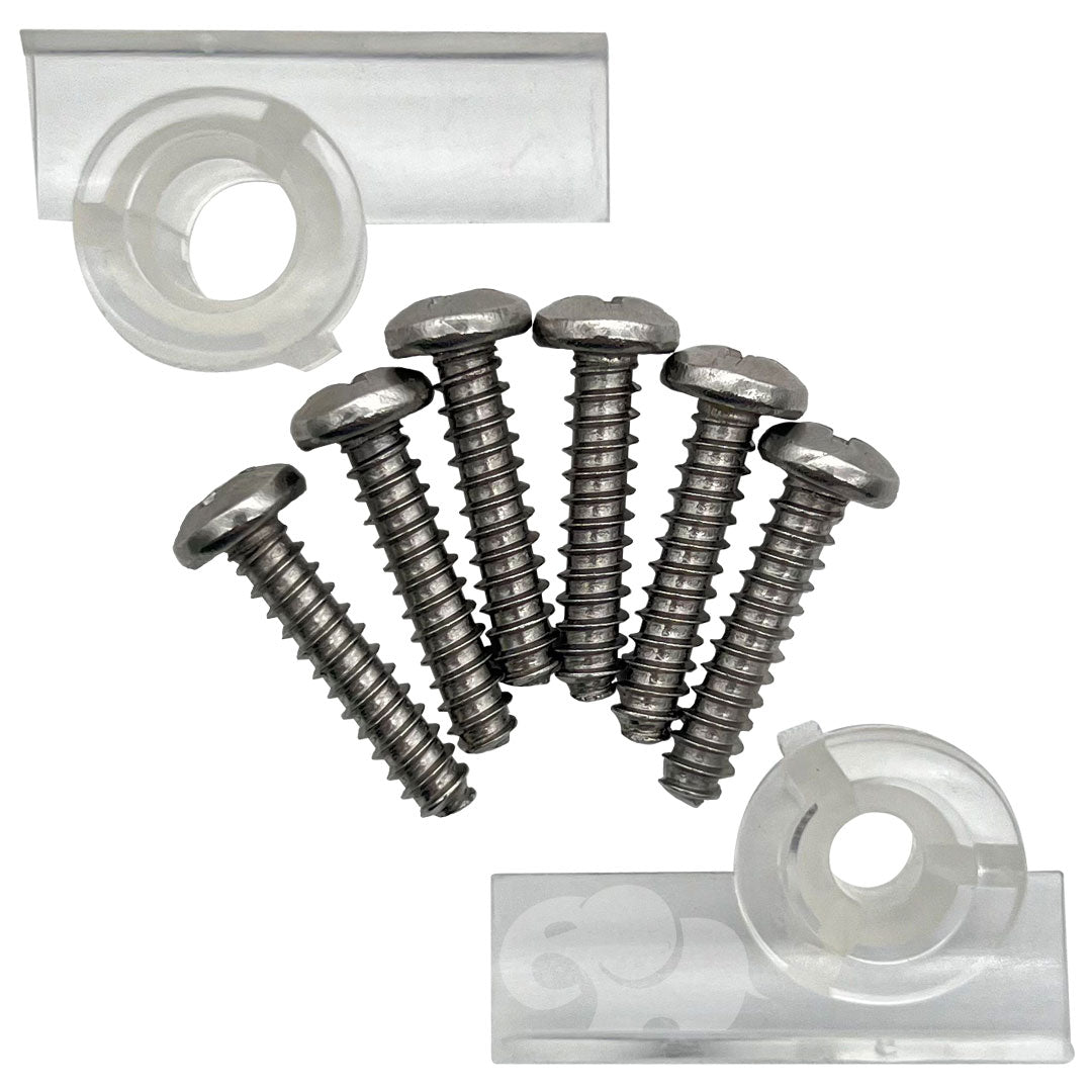 Vanish Single Head Kit with six silver mounting screws and two clear plastic anchors