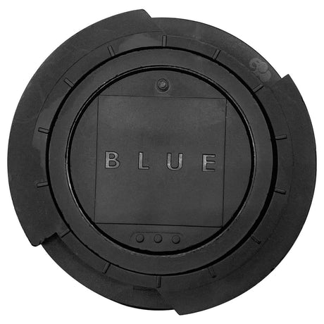 Black Blue Square Q360 pop-up sprinkler head with nozzle cover, top view