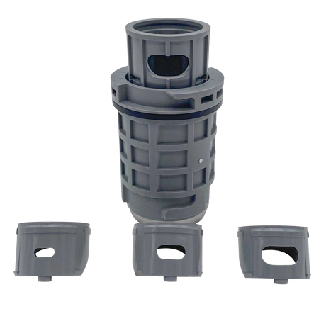 Gray Blue Square Q360 pop-up sprinkler head with nozzles shown from multiple angles