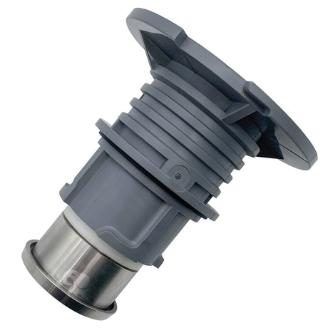 Gray rotating pop-up head with stainless steel base, shown on a white background