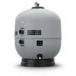 Jandy SFSM120 side-mount vertical sand filter with pressure gauge and base-mounted drain valve.