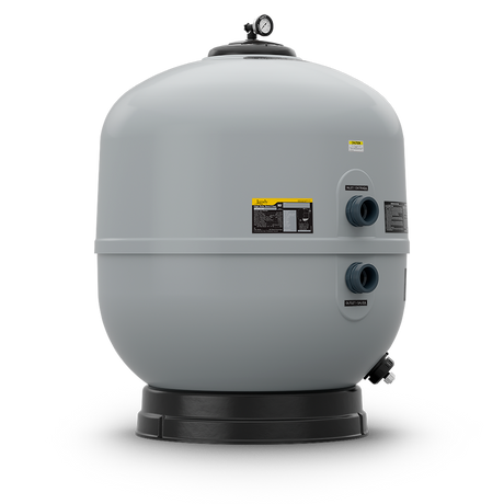 Jandy 30-inch SFSM side mount sand filter with flanges, gray tank with inlet and outlet ports