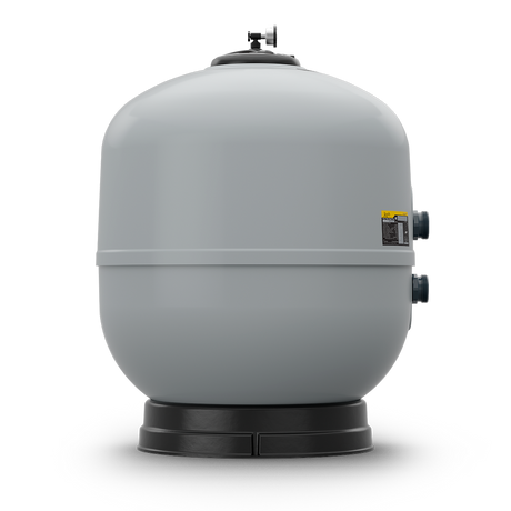 Jandy SFSM side mount vertical sand filter with flange, gray tank with top valve and side ports
