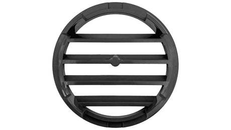 Charcoal gray round concrete wall fitting grate with horizontal slats