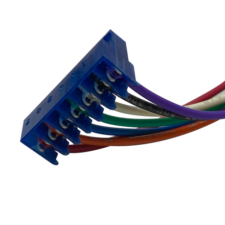 Blue 6-position rotary switch connector with multicolored wires attached