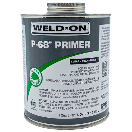 Weld-On P-68 clear primer, 1 quart can for PVC and CPVC pipe and fitting preparation