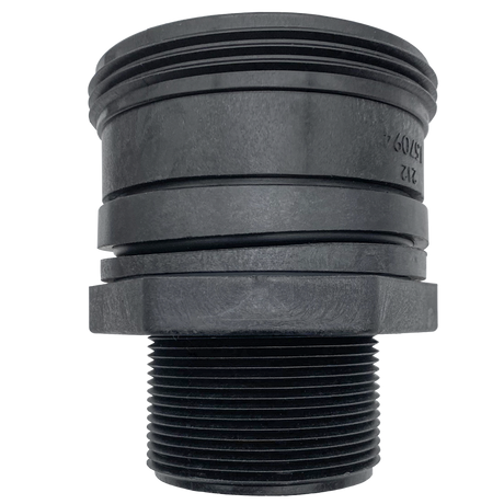 Black threaded Pentair Triton II bulkhead fitting with gasket and hex flange