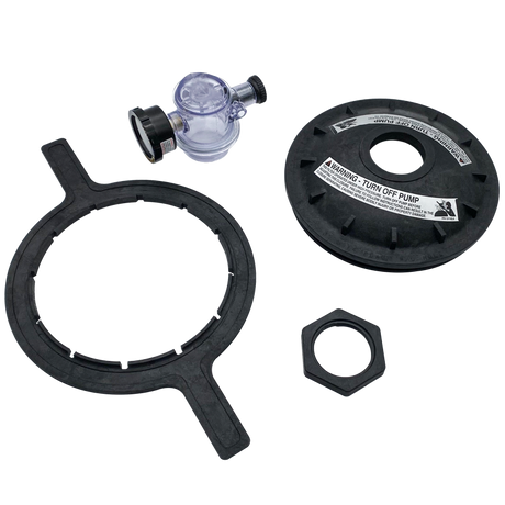 Pentair Triton sand filter buttress thread closure kit with black closure cap, wrench, and gasket parts