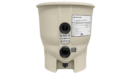 Pentair almond bottom tank assembly for Clean & Clear Plus cartridge filter with inlet and outlet ports