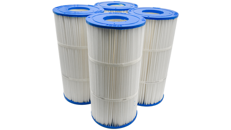 Four Pentair CNC Plus 240 replacement pool filter cartridges with blue end caps