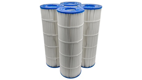 Four Pentair CNC Plus 320 pool filter replacement cartridges with blue caps