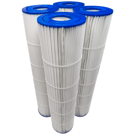 Four Pentair CNC Plus 520 replacement pool filter cartridges with blue end caps