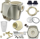 Swimables WhisperFlo-style pump wet end kit with housing, unions, basket, impeller, cover, gasket, and hardware components