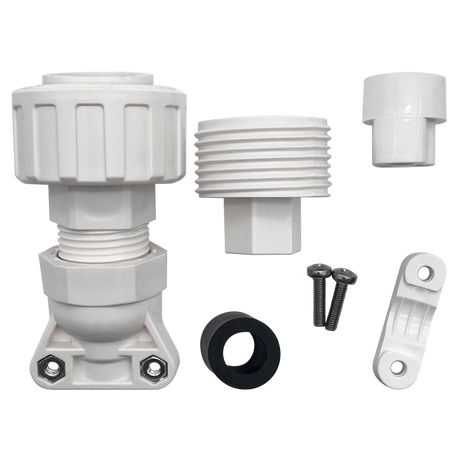 White spa light LED plug kit with threaded fittings, screws, gasket, and mounting bracket
