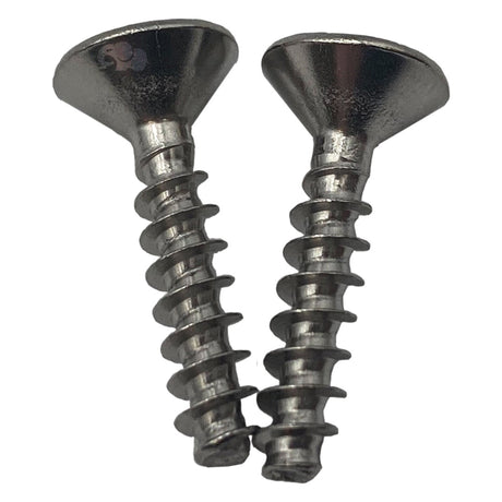 Two black screw-in hardware fasteners on a white background