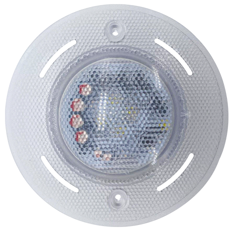 Round clear pool light lens with central LED array and two mounting holes