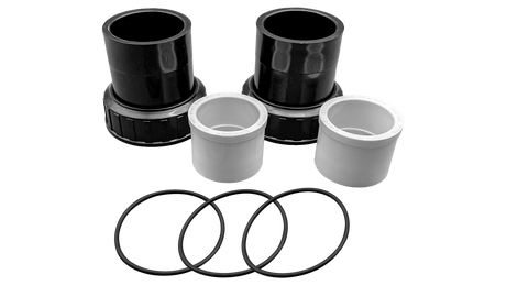 LeafVac union set with black and white PVC fittings and O-rings