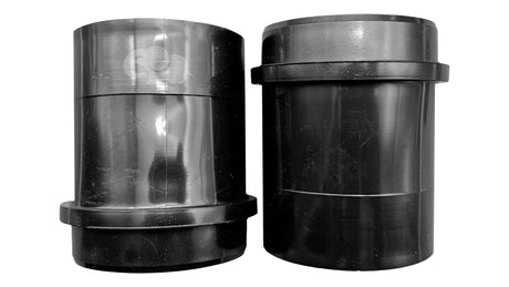 Black plastic pool leaf vacuum union set, two cylindrical connector fittings