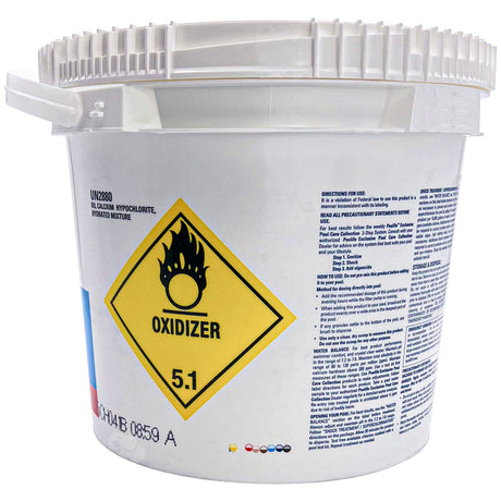 Poolife TurboShock 17 lb pool shock treatment bucket with oxidizer hazard label