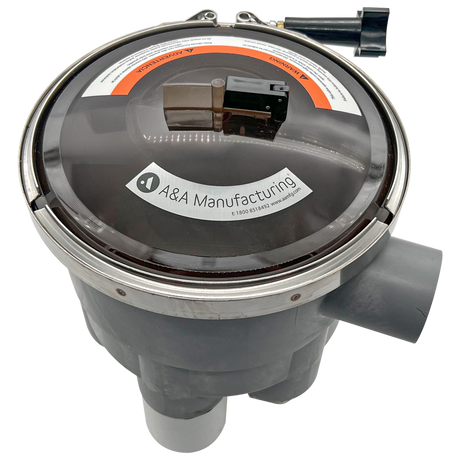 Low-profile 2-inch 3-port actuator T-valve with A&A Manufacturing lid and side outlet