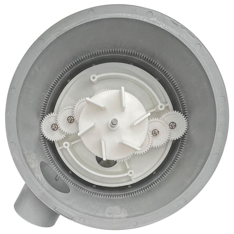 Low profile 2-inch 3-port actuator T-valve with gray housing and white gear mechanism