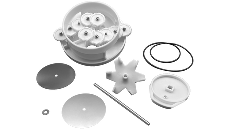 A&A top feed 6-port ball valve complete rebuild kit with gears, seals, plates, shaft, and housing components