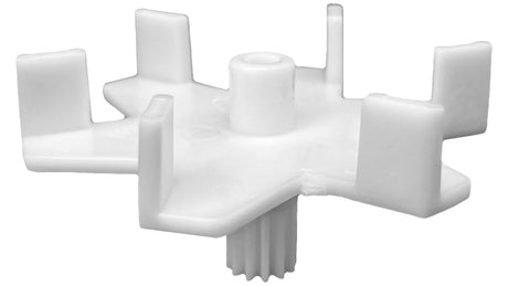 White plastic six-port ball valve rebuild kit component on a white background