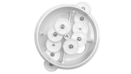 Pentair 6-port top feed T-valve retrofit rebuild gear kit with white plastic gears in a round housing
