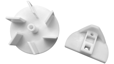 White plastic Pentair 6-port T-valve rebuild gear kit parts on a white background
