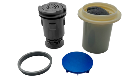 Pentair G4V floor fitting assembly components in light gray and blue
