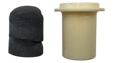 Pentair G4V floor fitting assembly in light gray with black foam insert, shown side by side
