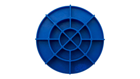 Blue circular Pentair G4V floor fitting assembly with ribbed underside details