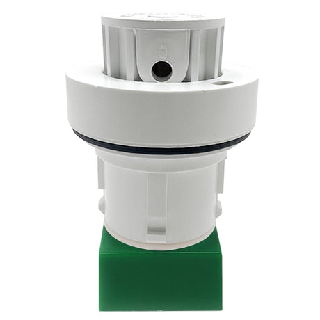 White low-flow pop-up head for Pentair in-floor pool cleaning system on green base